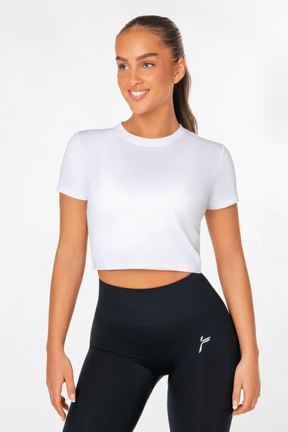 White Cropped Stretch T-Shirt - for dame - Famme - T-Shirt