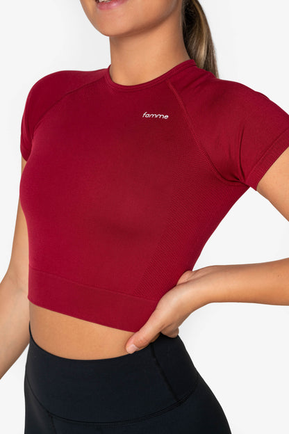 Red Seamless Cropped T-Shirt - for dame - Famme - T-Shirt